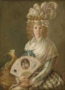 Retrato de uma senhora com um papagaio, c.1785-90 óleo sobre tela